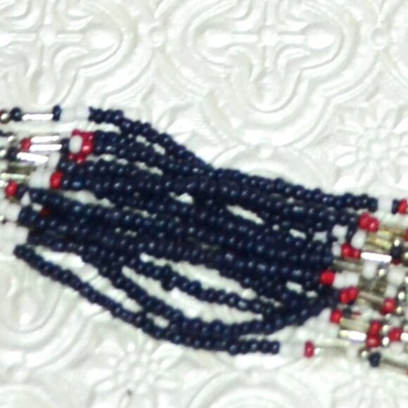 Red White Blue Beaded Necklace 17 Inch Length Patriotic Wear Woman's Jewlery - Picture 4 of 6